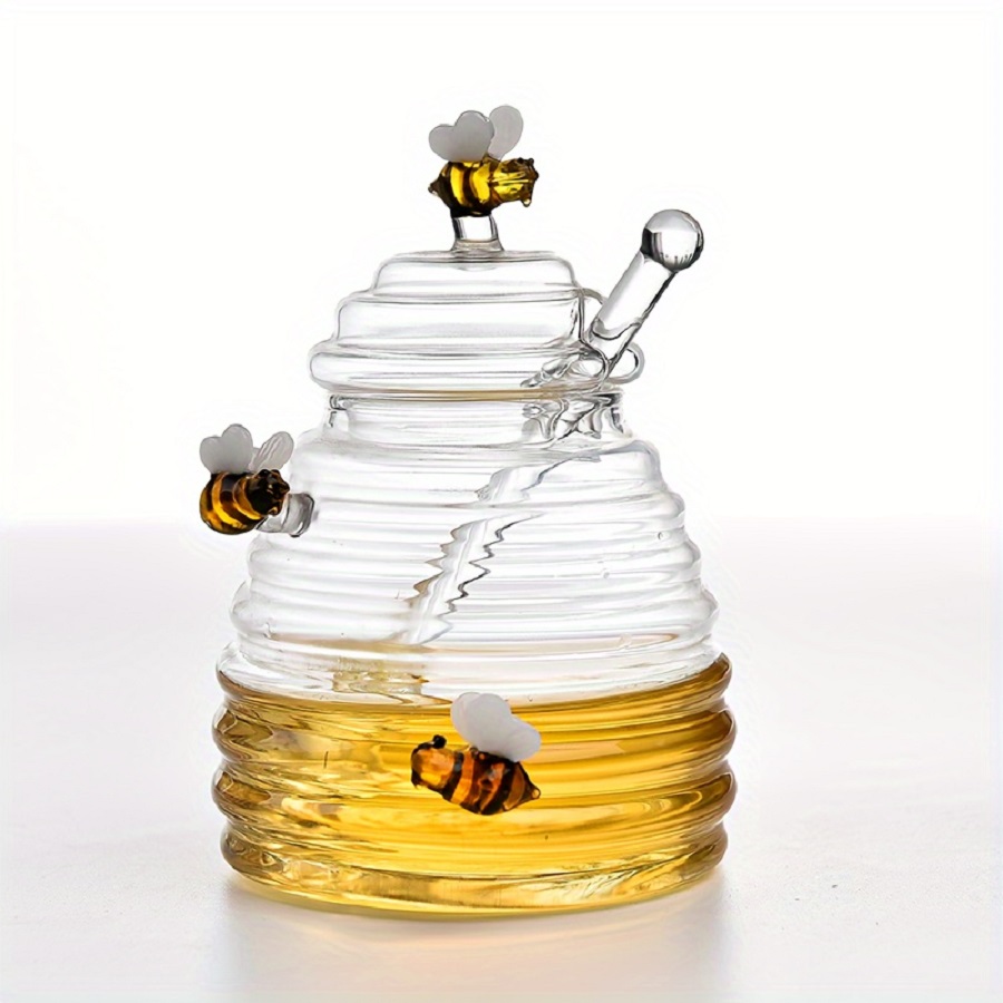 Meal Prep Glass Containers - Glass Honey Jar with Dipper &