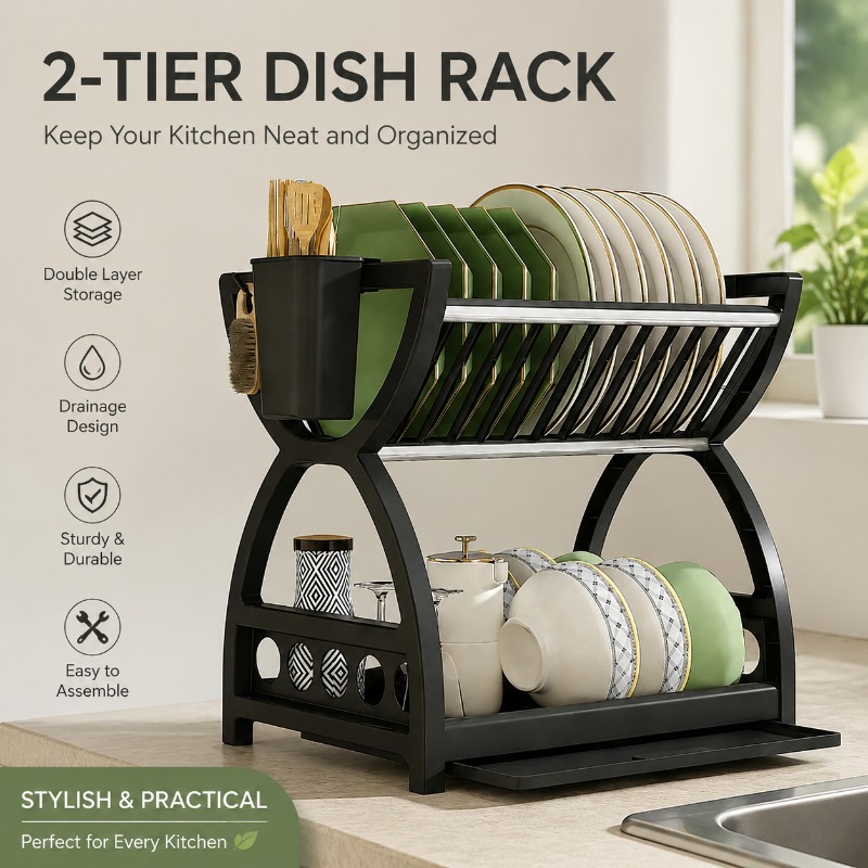 Meal Prep Organizer - 2 Tier Dish Drying Rack Kitchen