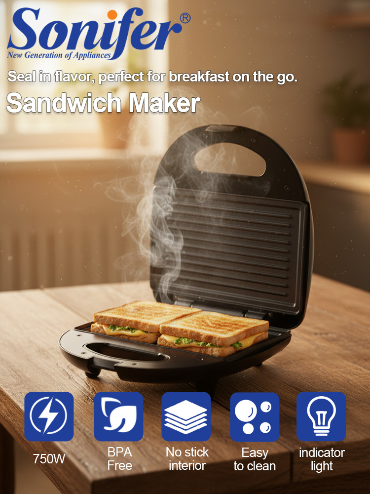 Breakfast Sandwich Press - Sandwich Maker Sonifer SF-6173 750W Non