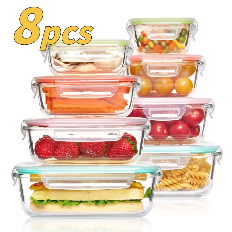 Meal Prep Oven Safe Containers - 8Pcs Sealed Glass Food Storage Box