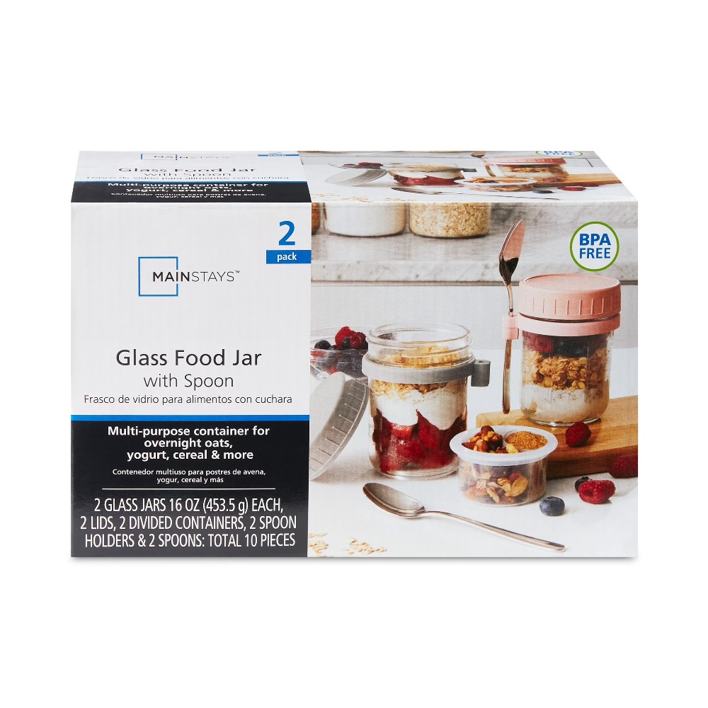 Meal Prep Glass Containers - Portable Overnight Oats Food Jar and