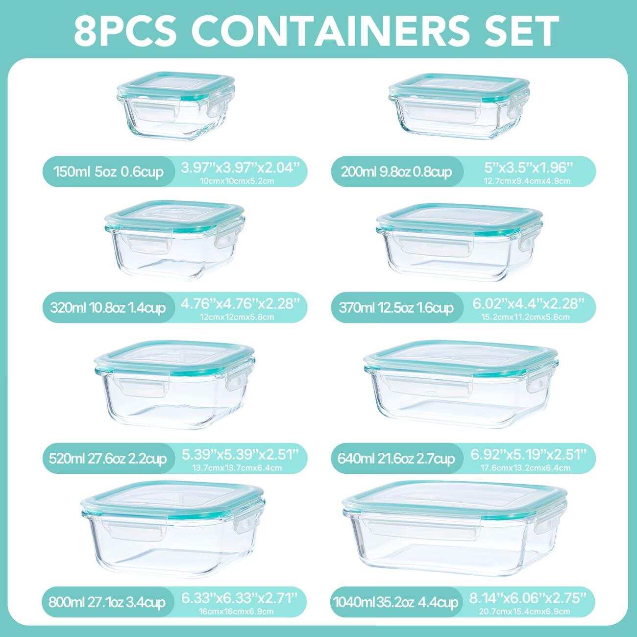 16pcs Sealed Glass Food Storag - đánh giá và giá Meal Prep Glass Containers